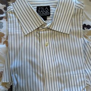 Jos. A. Bank Men's Dress Shirt - Navy Stripes on White Signature Collection
